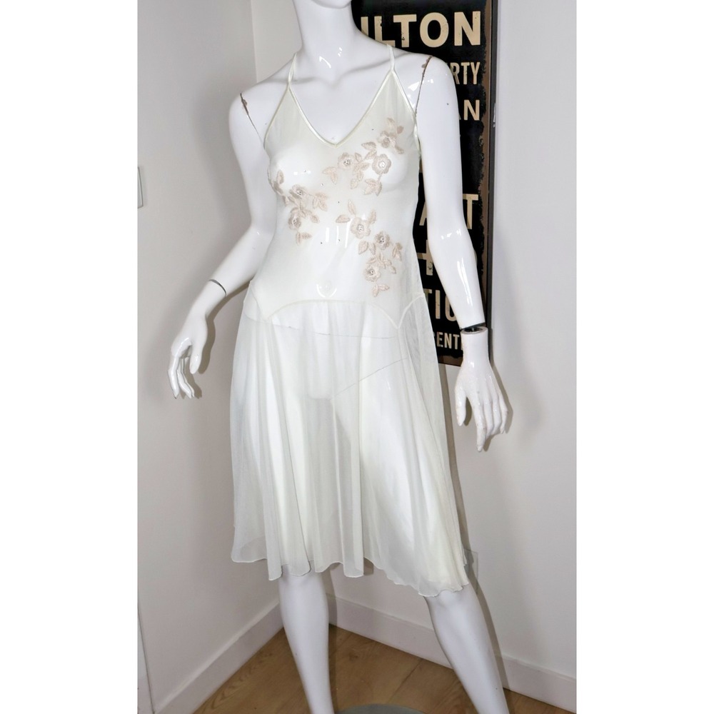 Rossella Oro Nightgown Size 8 Ivory Chiffonβ Embroidery Sheer Italy